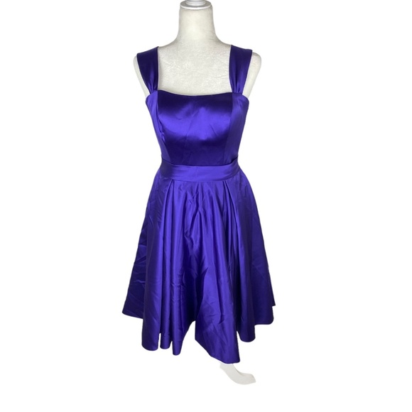 Light in the box formal cocktail satin blue dress size 2-4 US flare - Picture 4 of 14